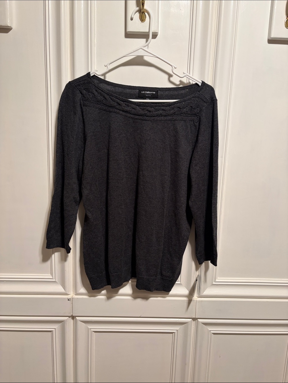 Liz Claiborne Black Boatneck Braided-Trim Knit Top
